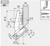 комплект угловой петли петля угловая №08  +40°  с встроенным доводчиком