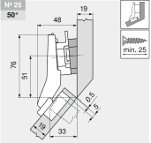 комплект угловой петли петля угловая №25 +50° с встроенным доводчиком