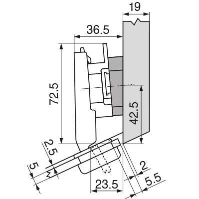 фото петля clip top для стекл.дверей,угловая +20°