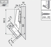 комплект угловой петли петля угловая №26 -50° с встроенным доводчиком