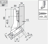 комплект угловой петли петля угловая №07  +35°  с встроенным доводчиком