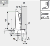 комплект угловой петли петля угловая №01  +5°  с встроенным доводчиком