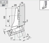 комплект угловой петли петля угловая №04  +20°  с встроенным доводчиком