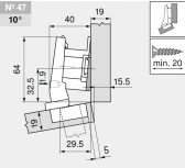 комплект угловой петли петля угловая №47 +10° с встроенным доводчиком