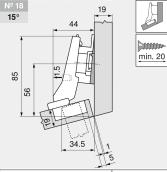 комплект угловой петли петля угловая №18  +15°  с встроенным доводчиком