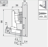 комплект угловой петли петля угловая №14  -10°  с встроенным доводчиком