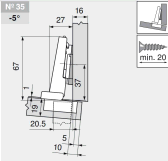 комплект угловой петли петля угловая №35  -5°  с встроенным доводчиком