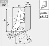 комплект угловой петли петля угловая №20  +25°  с встроенным доводчиком