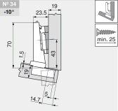комплект угловой петли петля угловая №34  -10°  с встроенным доводчиком