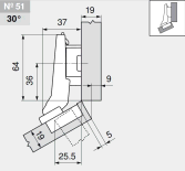 комплект угловой петли петля угловая №51  +30°  с встроенным доводчиком