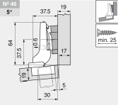 комплект угловой петли петля угловая №46 +5° с встроенным доводчиком
