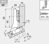 комплект угловой петли петля угловая №05  +25°  с встроенным доводчиком
