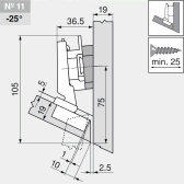 комплект угловой петли петля угловая №11  -25°  с встроенным доводчиком
