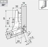 комплект угловой петли петля угловая №56  +20°  с встроенным доводчиком