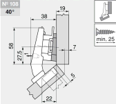 комплект угловой петли петля угловая №108 +40°  с встроенным доводчиком