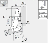 комплект угловой петли петля угловая №48 +15° с встроенным доводчиком