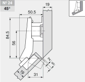 комплект угловой петли петля угловая №24 +45° с встроенным доводчиком