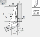 комплект угловой петли петля угловая №50  +25°  с встроенным доводчиком