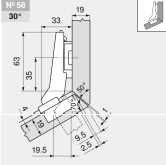 комплект угловой петли петля угловая №58  +30°  с встроенным доводчиком