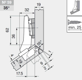 комплект угловой петли петля угловая №59  +35°  с встроенным доводчиком