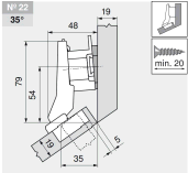 комплект угловой петли петля угловая №22 +35° с встроенным доводчиком