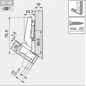 комплект угловой петли петля угловая №29 -35° с встроенным доводчиком