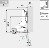комплект угловой петли петля угловая №16  +5°  с встроенным доводчиком