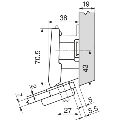 фото петля clip top для стекл.дверей,угловая +20°