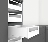 выдвижной ящик legrabox pure c,высокий внутр,панель с релингом,400 мм,белый шелк