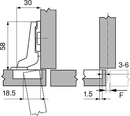 фото петля modul,100°,полунакладная