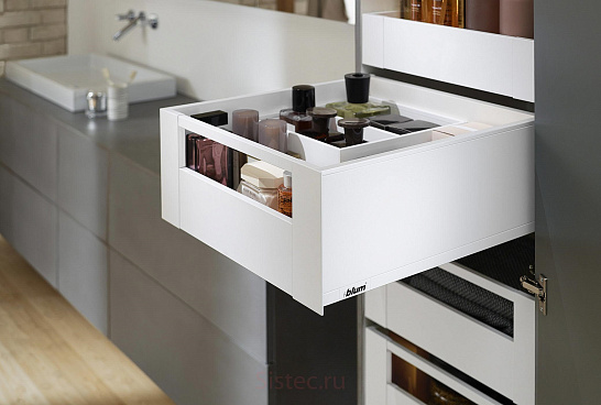 фото legrabox pure c, высокий внутренний, передняя панель с релингом, 270 мм, белый шелк