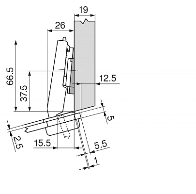 фото петля clip top для стекл.дверей,угловая +20°