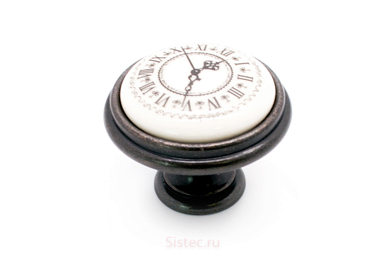фото p77.01.q2.b1g giusti. ручка-кнопка с фарфоровой вставкой "часы"