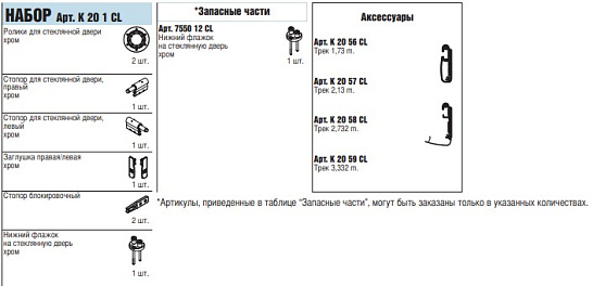 к2о набор аксессуаров для стеклянной двери, хром