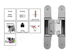 скрытая петля kubica kross для дверей до 100 кг (панель до 8 мм), цвет матовый хром