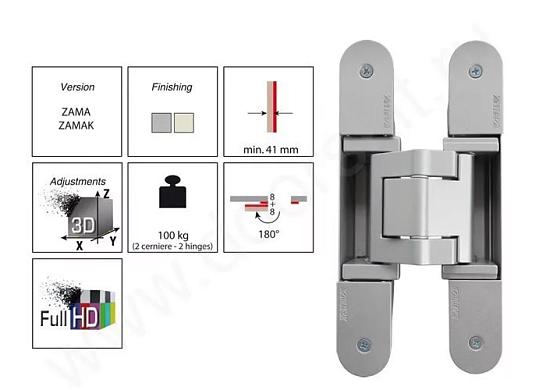 фото скрытая петля kubica kross для дверей до 100 кг (панель до 8 мм), цвет матовый хром