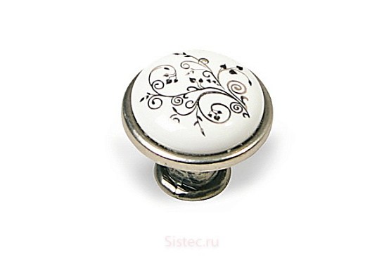 фото gp19-ga011-wht12 gamet. ручка-кнопка, патин.никель/завитушки,d29 мм