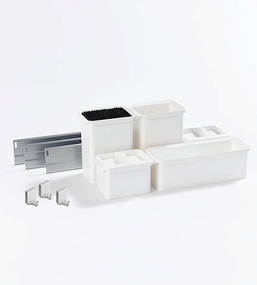 фото юбокс набор№1, диспенса джуниор 300 мм, 2х 1л, 1х 2,1л., 2х 2л., 2хкрышки, дел/ножей,титан/белые емк