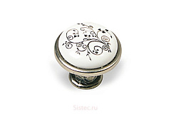 gp19-ga011-wht12 gamet. ручка-кнопка, патинированный никель/фарфор, завитушки, d 29 мм