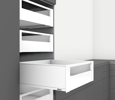 фото legrabox pure c,высокий внутр,панель с релингом,270 мм,белый шелк