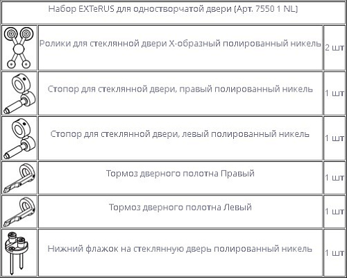 набор exterus zama (х) для стеклянных дверей, хром