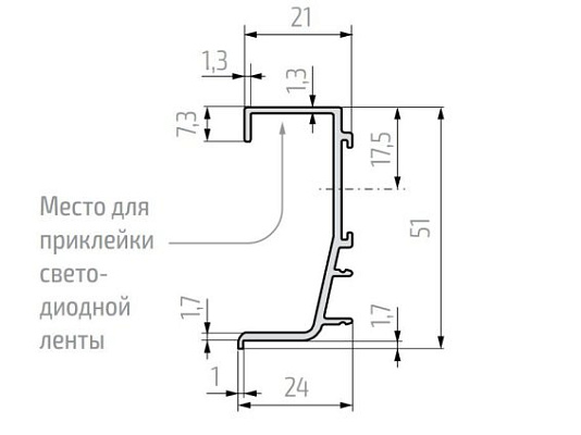 фото 901127 профиль для led-подсветки для фасадов без ручек (51х24 мм), черный, 6 м.