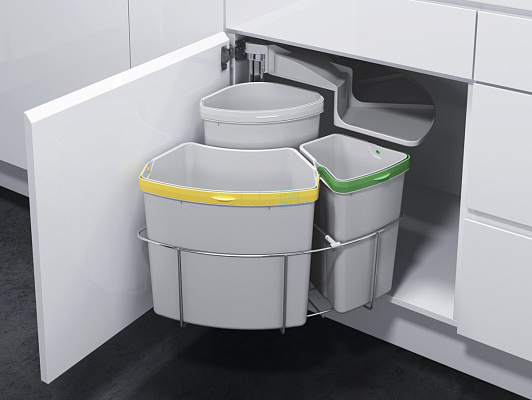 фото vs распашная система сортировки envi center-3 на фасад от 500 мм, с тремя ведрами и крышкой