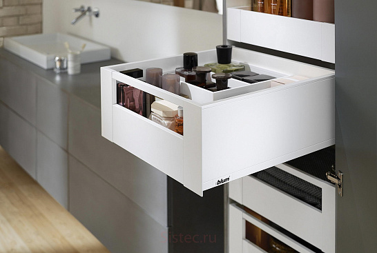 фото legrabox pure c, высокий внутренний, передняя панель с релингом, 450 мм, белый шелк