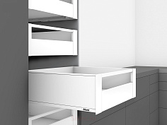 выдвижной ящик legrabox pure c,высокий внутр,панель с релингом,350 мм,белый шелк