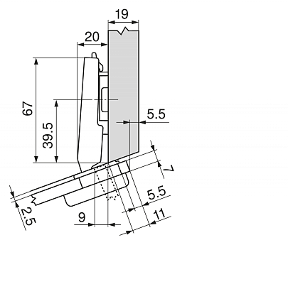 фото петля clip top для стекл.дверей,угловая +20°