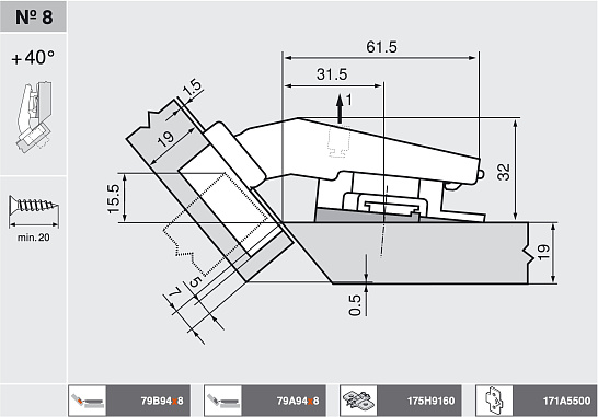 фото петля угловая №08  +40°